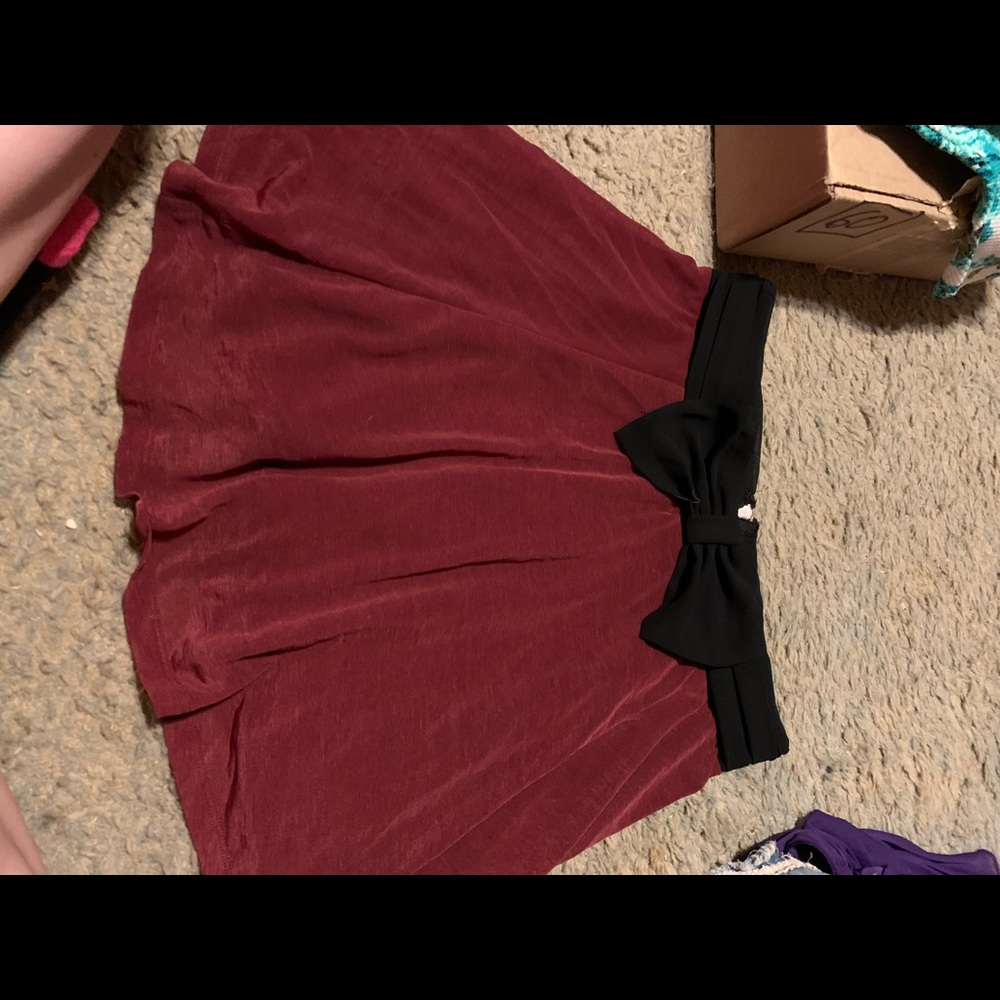 Maroon and black lace mini skirt